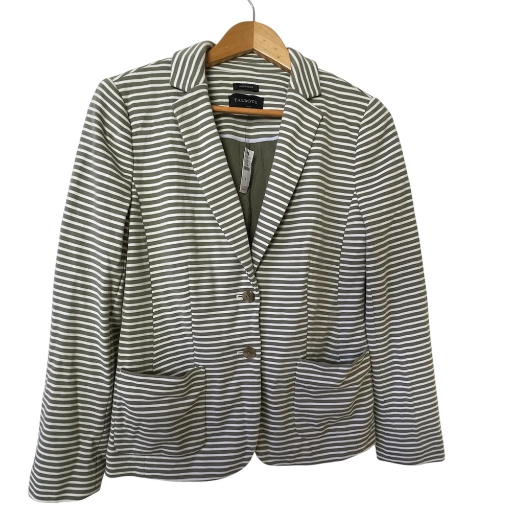 Talbots Women's Blazer in Gray and White Stripes